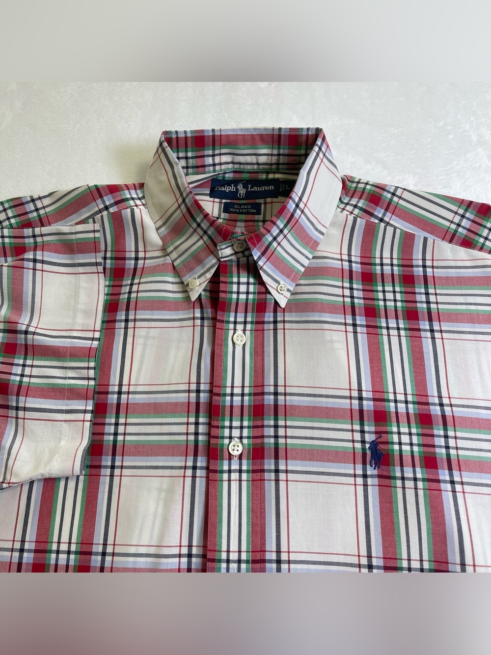 Vtg Ralph Lauren Blake Shirt Mens L Plaid Short Sleeve Button Down Cotton Pony